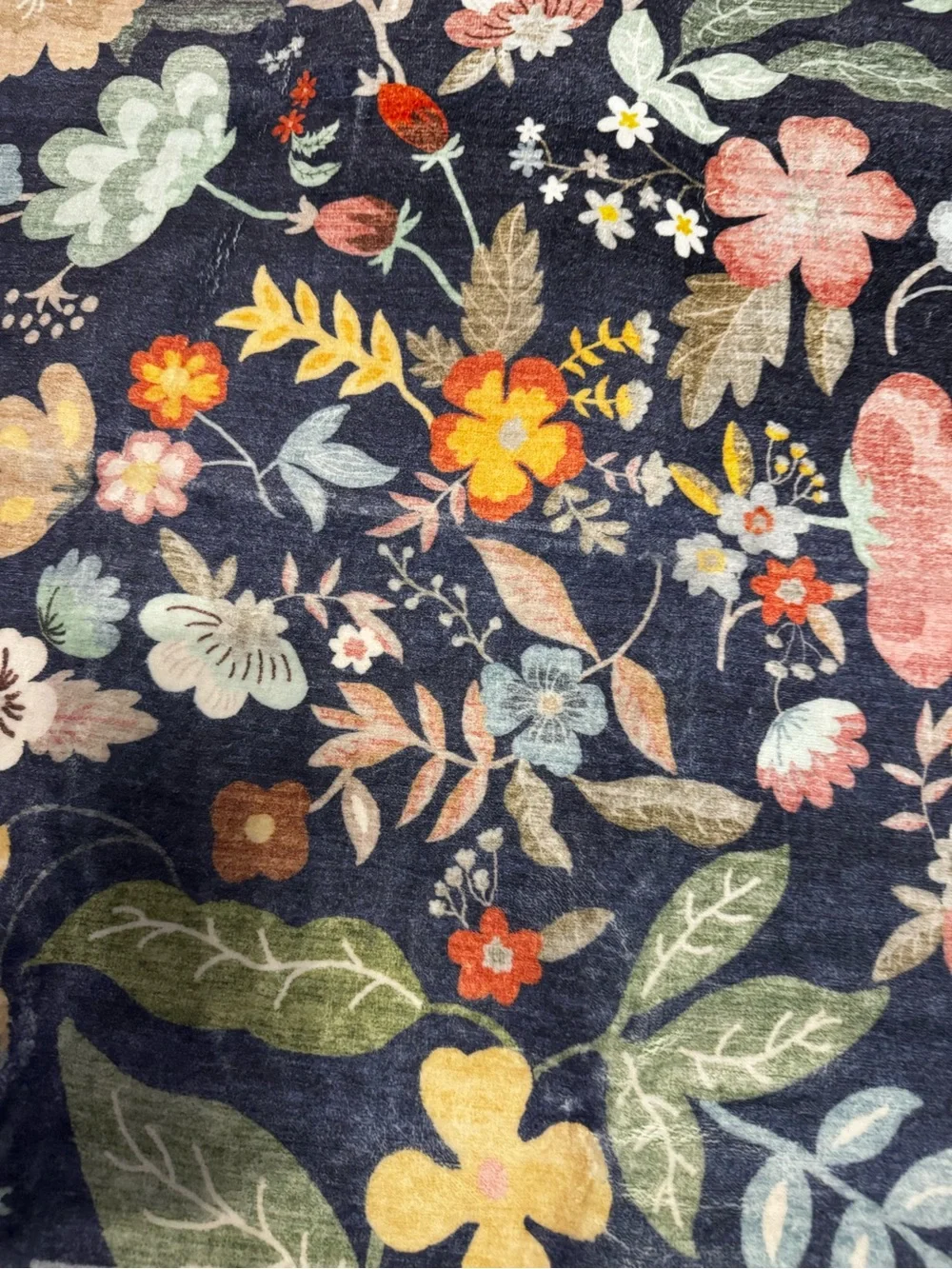 Plush Floral Navy Dog Mat - Non-Slip Pet Door Rug